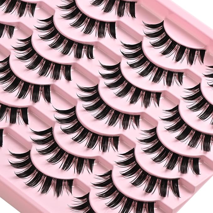 Manga Lashes Anime Eyelashes Fake Mink Manhua Lash Pack Wispy Spiky Eye Lashes Natural Look 14 Pairs Doll Spike Wet Eyelash Pack 16mm Manhwa Pestañas for Women