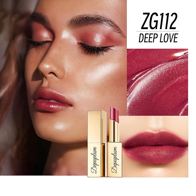 Depuplum Dark Red Moisturizing Lipstick for Women Shimmer Tinted Lip Balm Hydrating Nourishing Burgundy Lip Gloss Vegan& Cruelty Free Lip Makeup, ZG112 Deep Love