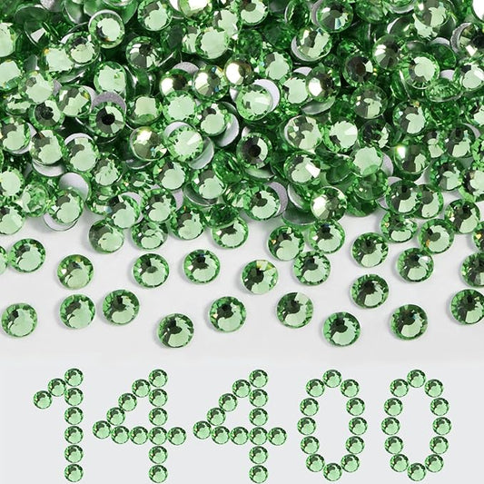Beadsland Flatback Rhinestones Bulk,14400pcs Green Rhinestones for Nails Crafts Clothes DIY Decoration, Light Green/Peridot, SS6, 1.9-2.1mm