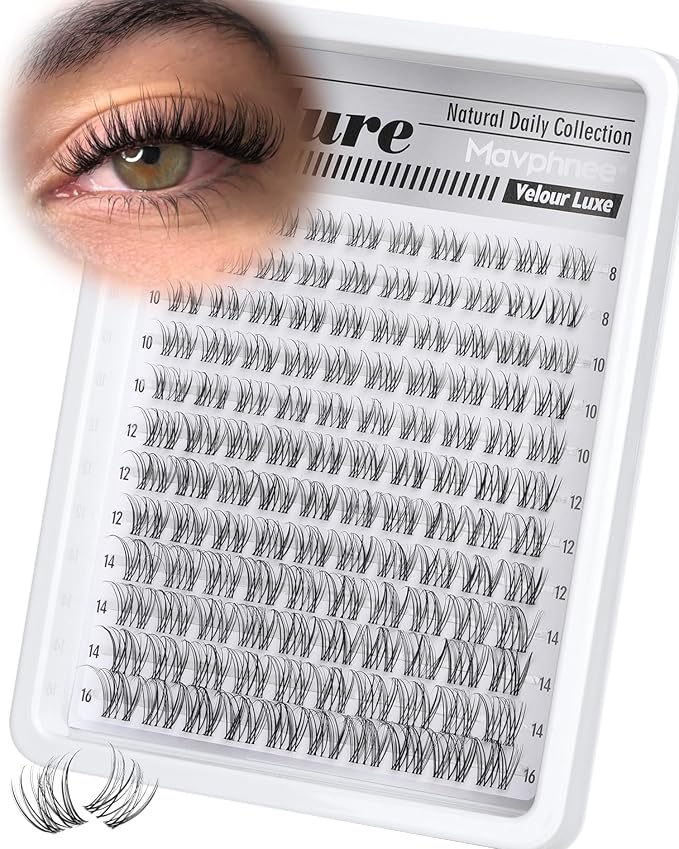 Natural Lash Clusters Clear Band Eyelash Clusters Venus Cluster Lashes Extensions Wispy Cluster Eyelash Extensions Easy Individual Lashes for No Makeup Makeup Daily Wear (Velure, 8-16MM, CC-Curly)