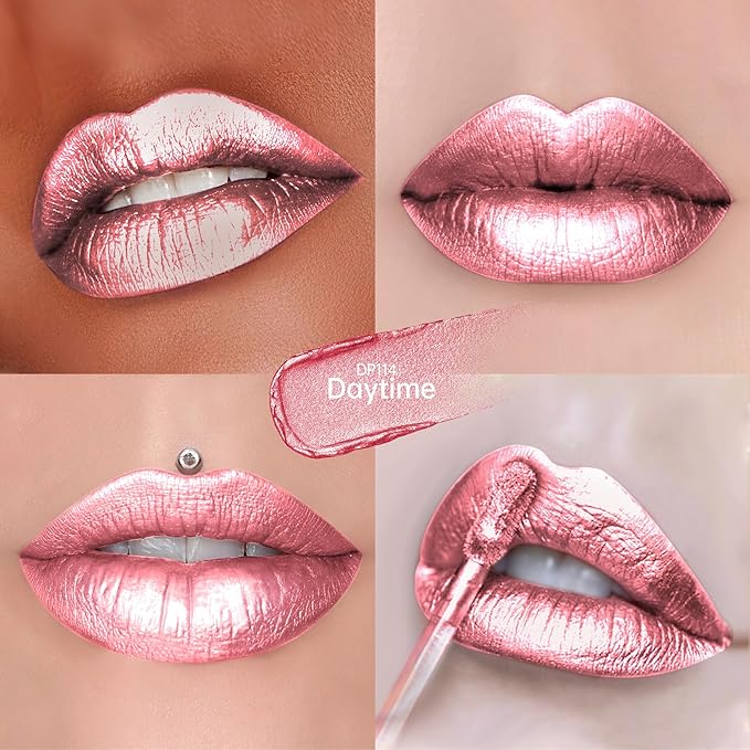 Depuplum 3Pc Lipsticks Set for Women Metallic Lipstick Long Lasting Dark Red Bronze Pink Lip Gloss, Metal Shine Lightweight Hydrating Full Coverage Lip Color, DP103/104/114