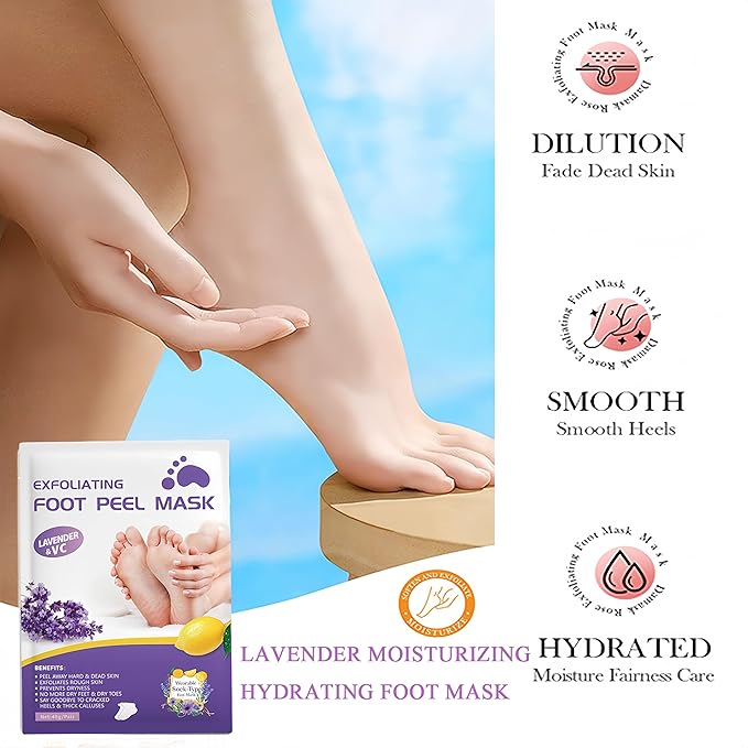 Lavender Foot Peel Mask 5 Pairs, Exfoliating Foot Masks That Remove Dead Skin, Hydrating Foot Mask Socks for Dry Cracked Feet, Moisturizing Foot Exfoliator for Women & Men Spa at Home