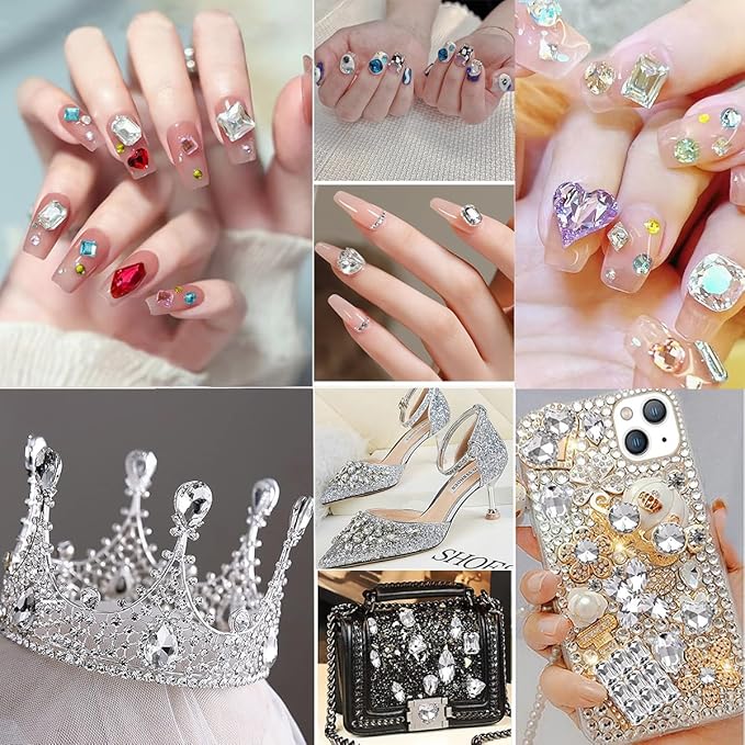 DONGZHOU 100pcs Mix Shape Crystal AB Nail Art Rhinestone Gems Point Back Fancy Stone Sew On Rhinestone Loose Crystal Sewing for Clothing Wedding Dress Nail Art Shoes Bags DIY Crafts