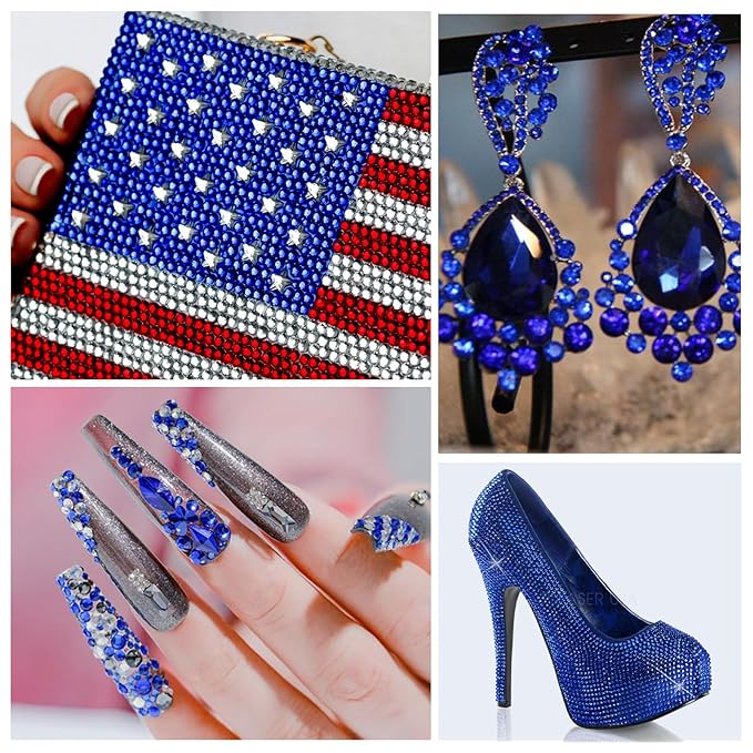 1440Pcs Light Blue Crystal Rhinestones,Glass Flatback Rhinestones Gemstones for Nail Face Makeup Art Crafts Clothes Decoration - (SS20,4.8mm,Light Blue)