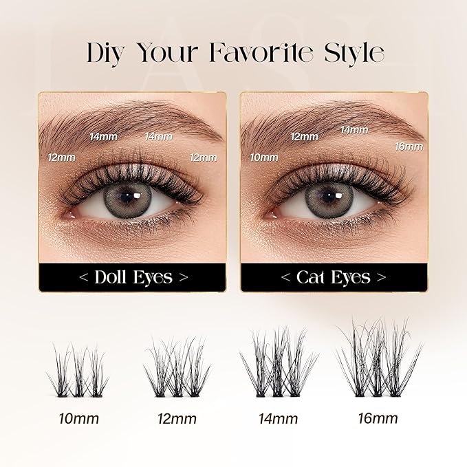 BEFER Lash Clusters, 108 Pcs 3D Curl Eyelash Clusters Volume Individual Lashes Extensions 10-16MM Wispy Eyelash DIY At Home(Wit, ZE12)