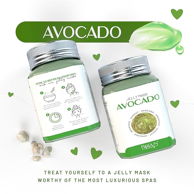 BRÜUN Peel-Off Avocado Jelly Mask for Face Care – A 23 fl oz Rubber Jar for 30 to 35 Treatments – A Skin Care Moisturizing Gel Mask of Spa Set for Men, Women and Adults