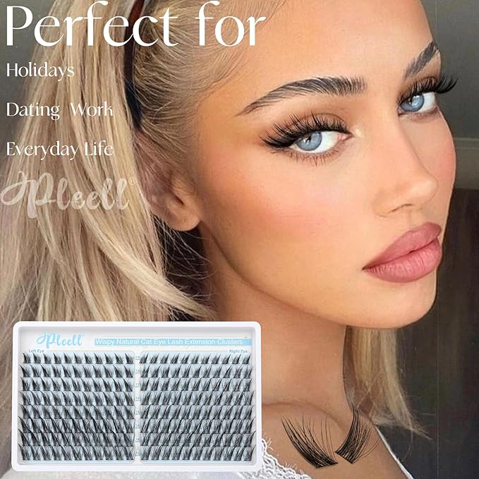 Wispy Lash Clusters Natural Eyelashes Cluster Eyelash Extensions Cat Eye176PCS Individual Lashes Clusters C Curve Eyelash Clusters 10-16MM DIY Lash Extension by Pleell