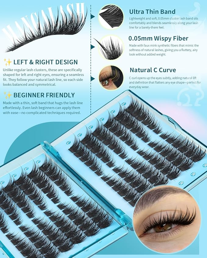 Kiromiro Lash Clusters Wispy Eyelash Clusters Left n Right Cluster Eyelash Extensions Spike Fox Eye Lash Clusters 10-18mm Volume Pre-Mapped Individual Lashes Clusters