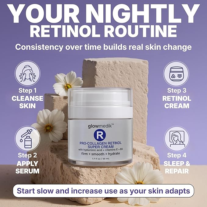 Glowmedik Pro-Collagen Retinol Super Cream w/Hyaluronic Acid, Vitamin E & Aloe | Anti Aging + Facial Moisturizer for Fine Lines, Uneven Tone & Dry Skin | Retinol Cream for face moisturizer 50ml