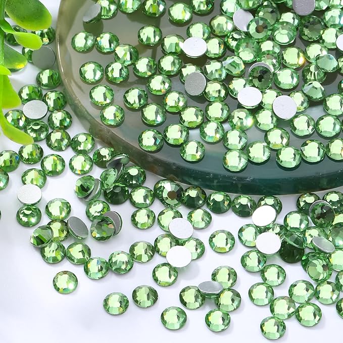 Meibite Light Green Flatback Rhinestones, Glass Rhinestones for Nail Art and Craft, Glue Fix, Loose Crystal Gemstones(Lt.Green, SS16, 1440pcs, 3.8-4.0mm)