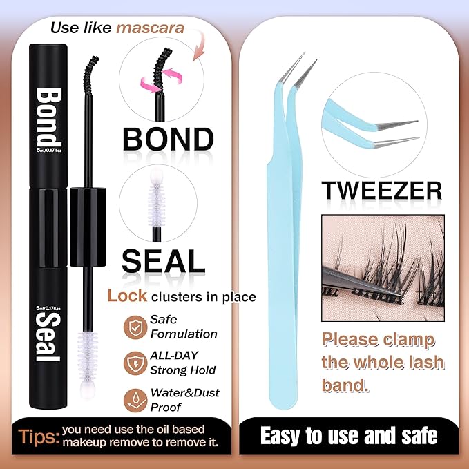 TOOCHUNAG Lash Extension Kit Wispy Lash Clusters Kit Thin Band Cluster Eyelash Extensions Kit Natural Individual Eyelashes Kit DIY Cluster Lashes with Lash Bond and Seal and Tweezers (10-16mm-D)