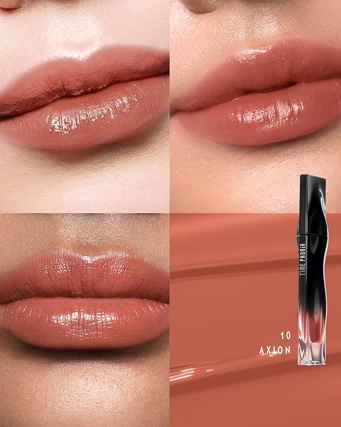 Stellar Dust Lip Stain 10, Waterproof Transfer-Proof Lip Gloss, Nude Brown Tinted Glossy Finish, High-Pigment Vibrant Color, Hydrating Lightweight Long-Lasting Lip Makeup for Women
