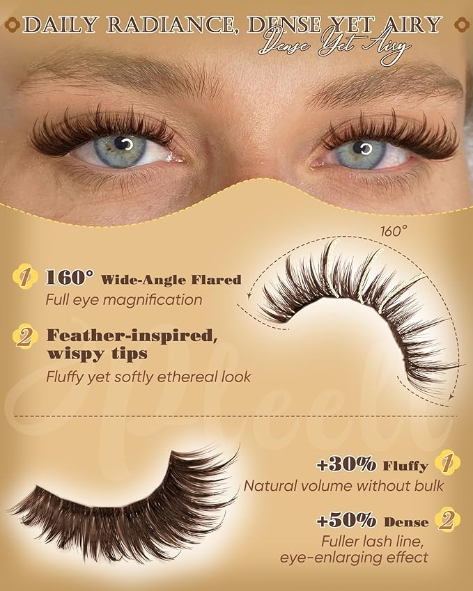 Pleell Brown Lash Clusters With Spikes Natural Manga Eyelash Clusters Wispy Fluttery Cluster Eyelashes Extensions Thin & Invisible Band Cluster Lashes D-Curly 12-18mm Individual Lashes