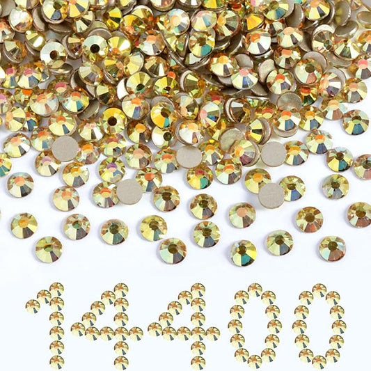 Beadsland Flatback Rhinestones Bulk,14400pcs Gold Rhinestones for Nails Crafts Clothes DIY Decoration, Metal Sunlight, SS20, 4.6-4.8mm