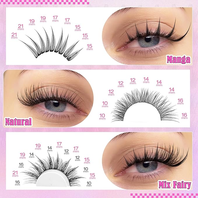 ALICE Lash Clusters Eyelash Clusters - 96pcs 10-16mm Wispy Eyelash Extensions with 84pcs 15-21mm Manga Spiky Individual Lashes - Mixed Lash Extensions for Natural Manga Look and Unique Style