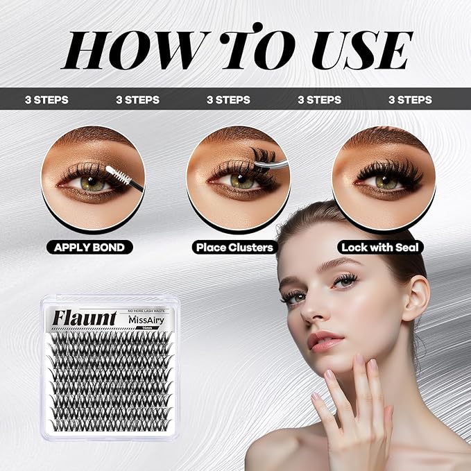 MissAiry Flaunt Lash Clusters LengthLock Eyelash Cluster Short Lash Cluster 14MM Wispy Lash Clusters Flora Cluster Lashes D Curly Eyelash Extensions Wet Look Eyelashes Clusters Wispy(Flaunt 14MM)