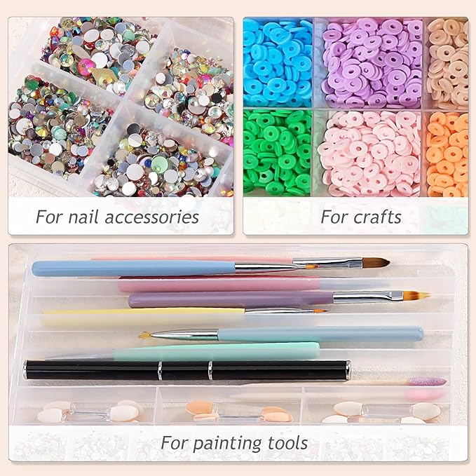 Fspronail 21 Grids Clear Large Plastic Organizer Box With Dividers, Bead Organizers And Storage Compartment Container For Nail Accessories/Jewelry/Craft/Screw/Small Parts/Diamond Painting Art Tools