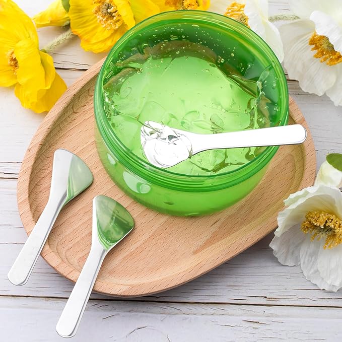 Pndeyo 3pcs Mini Metal Makeup Spatula, Reusable Cosmetic Cream Spatulas Spoon, Skincare Scoop Applicator Facial Massage Beauty Tools for Mixing and Sampling Face Eye Cream- 3.17"×0.98"