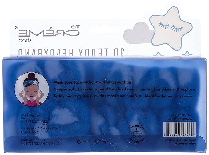 The Crème Shop 3D Teddy Headband, Spa Headband, Headband for Washing Face, Skincare Headbands, Headbands for Women (Blue & White)