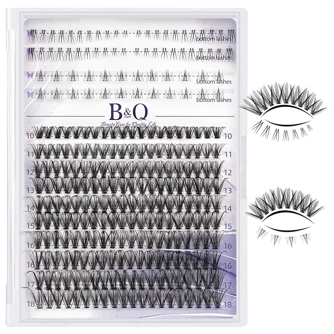 B&Qaugen Lash Clusters with Bottom Lashes 10-18mm 30D D Curl Individual Lashes Cluster Eyelash Clusters Wispy with 2 Styles Bottom Lash Extension DIY Lash Extensions at Home (30D-D-MIX10-18)