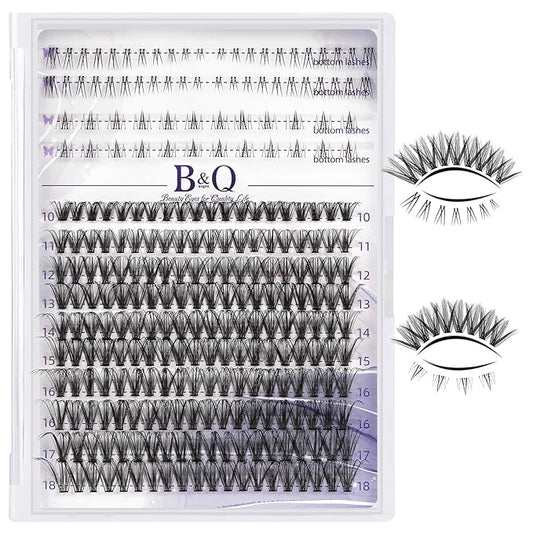 B&Qaugen Lash Clusters with Bottom Lashes 10-18mm 30D D Curl Individual Lashes Cluster Eyelash Clusters Wispy with 2 Styles Bottom Lash Extension DIY Lash Extensions at Home (30D-D-MIX10-18)