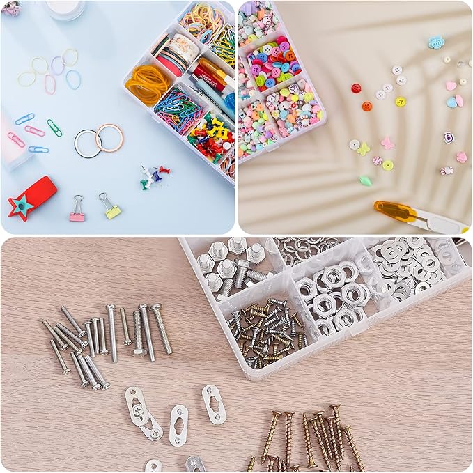 Exptolii 15 Large Grids Plastic Organizer Box with Dividers, Clear Compartment Container Storage for Washi Tapes Beads Crafts Jewelry Fishing Tackles, Size 11 x 6.3 x 2.2 in