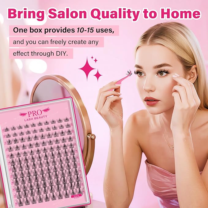 PRO LASHBEAUTY Manga Lash Clusters, Eyelash Clusters 10-18 Mixed Cluster Eyelash Extensions Mixed Lash Extension Reusable Soft & Comfortable (Cherry,10-18mix)