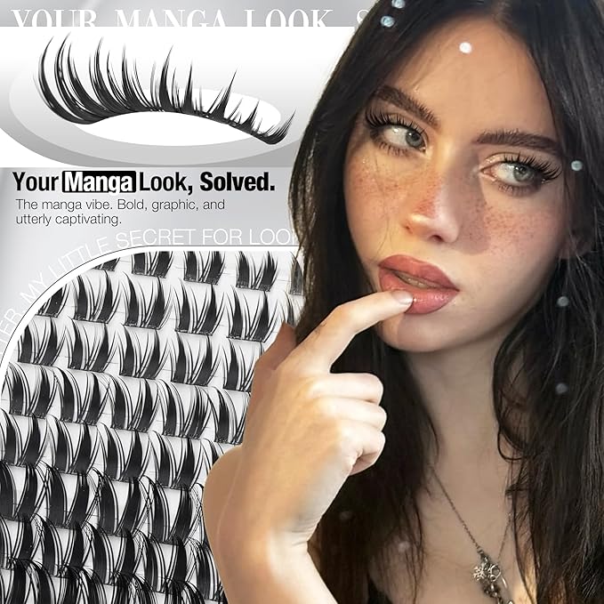 Manga Lash Clusters Bunny Wispy Fairy Cluster Eyelash Extensions Spiky Individual Lashes Anime Cluster Lashes Manhua Eyelash Clusters Natural Lash Extensions 8-18MM DIY Lash Pack CC Curve Doll Eye