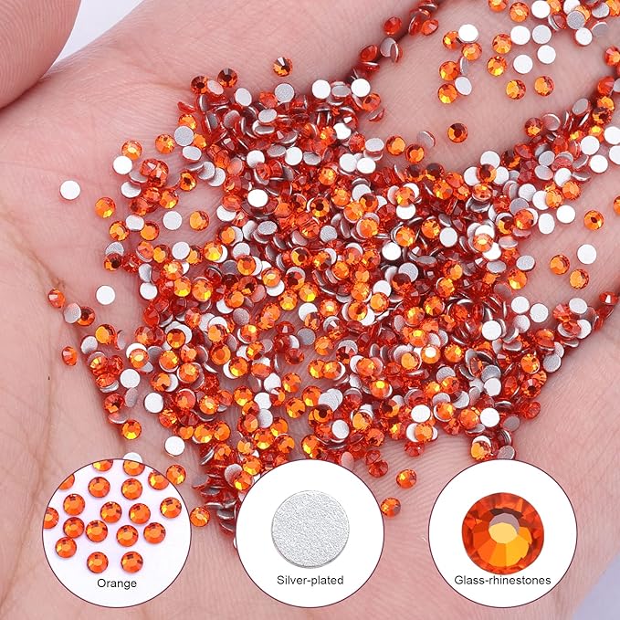 1440Pcs Orange Crystal Rhinestones,Glass Flatback Rhinestones Gemstones Small for Nail Face Makeup Art Crafts Clothes Decoration - (SS8,2.4mm,Orange)