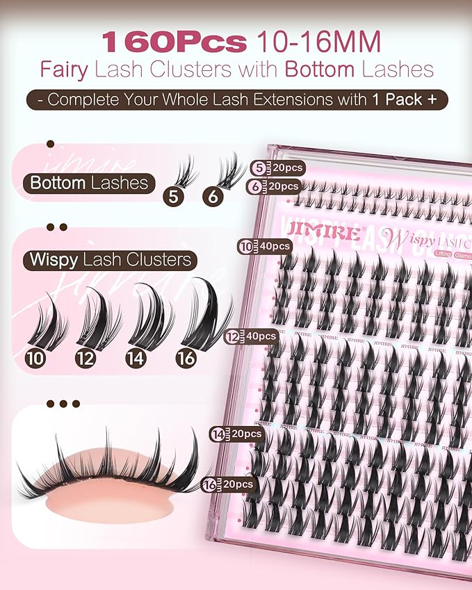 Manga Lash Clusters with Spikes Wispy Eyelash Clusters Invisible Band D Curly Cluster Eyelash Extensions 10-16MM Manga Lashes Extensions with Bottom Lashes Clusters Easy to Apply 160Pcs Pack