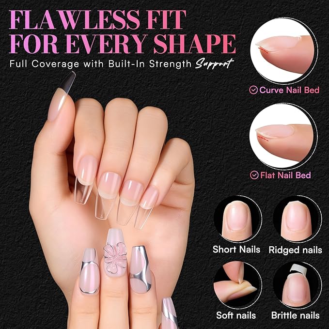 Makartt Coffin Nail Tips: Medium, 504 PCS, 15 Sizes, Half Matte, Clear Fake Nails Ballerina Shapes - Full Cover Soft Acrylic Press On Nail Extensions Supplies Salon and Diy at Home