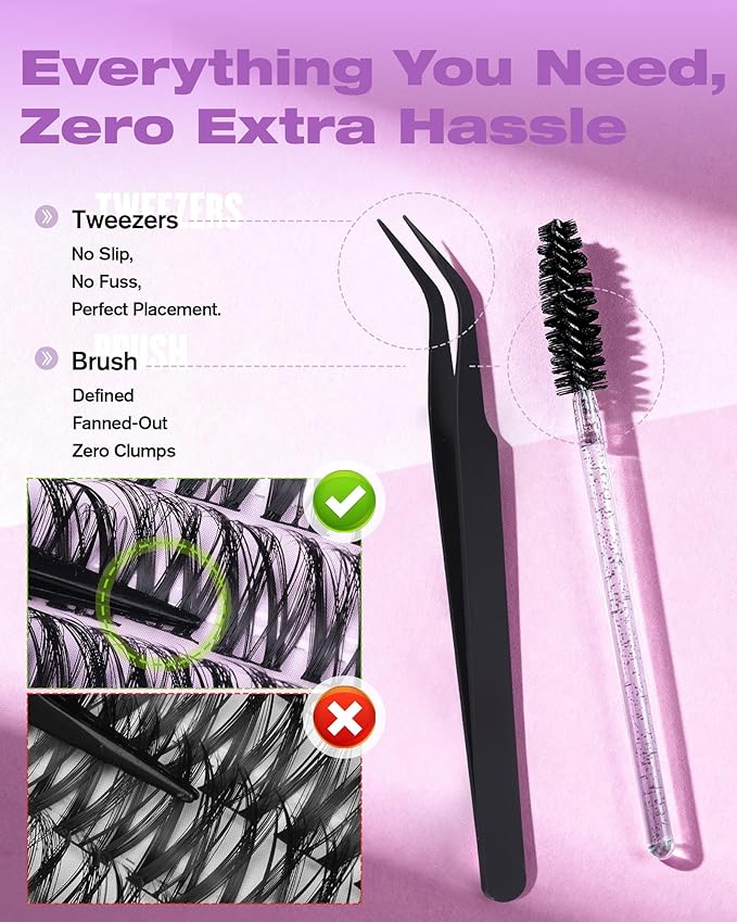 EYDEVRO Flora Lash Clusters Kit Wispy Natural Eyelash Clusters Kit 10-18mm DIY Lash Extension Kit Flaunt Cluster Eyelash Extensions Individual Lashes Kit Waterproof Lash Bond and Seal, Tweezers, Brush