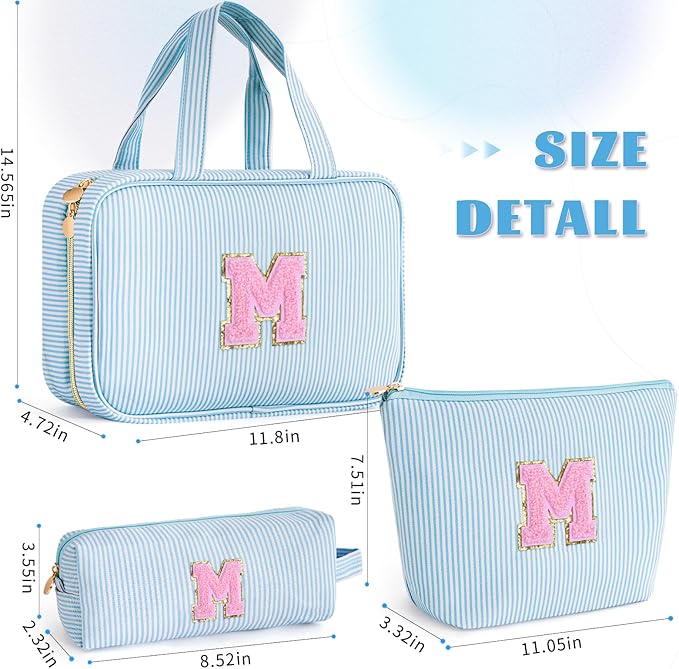 Christmas Gifts for Grandkids Stocking Stuffers for Teen Girls Mom Gifts Initial Toiletry Makeup Bag Birthday Gift Travel Cosmetic Bags Travel Essentials - Blue M