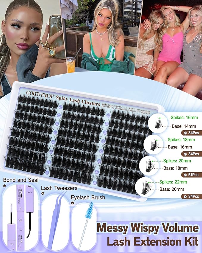 Goddvenus Manga Lashes Clusters with Spikes Messy Wispy Volume Eyelash Clusters Kit Fairy D Curl Cluster Eyelash Extensions Kit Waterproof Fluffy Anime DIY Individual Lash Cluster Extension (14-20mm)