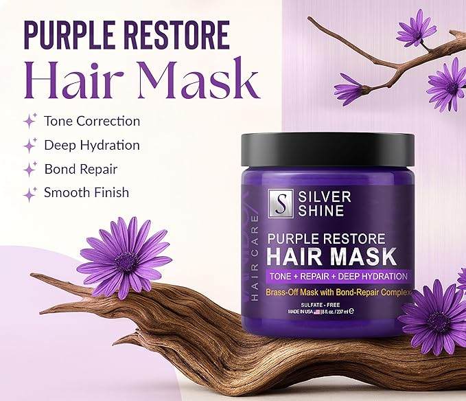 VANIDOX Silver Shine Purple Hair Mask for Gray Hair – Deep Conditioning Toner Treatment to Neutralize Brassiness, Restore Moisture & Brighten Dull Hair – Paraben & Sulfate Free, Made in USA, 8oz