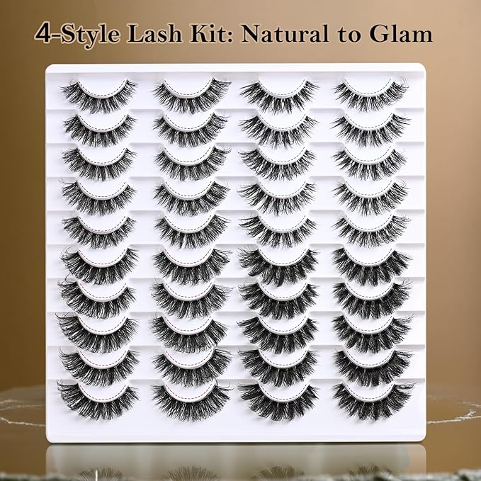 Lashes False Eyelashes Cat Eye Lash Strips 4 Styles Wispy Natural Eyelash Pack 20 Pairs Clear Band Fake Strip Lash Natural Look Fluffy Cateye Mink EyeLash Set Short Demi Wispies Pestañas