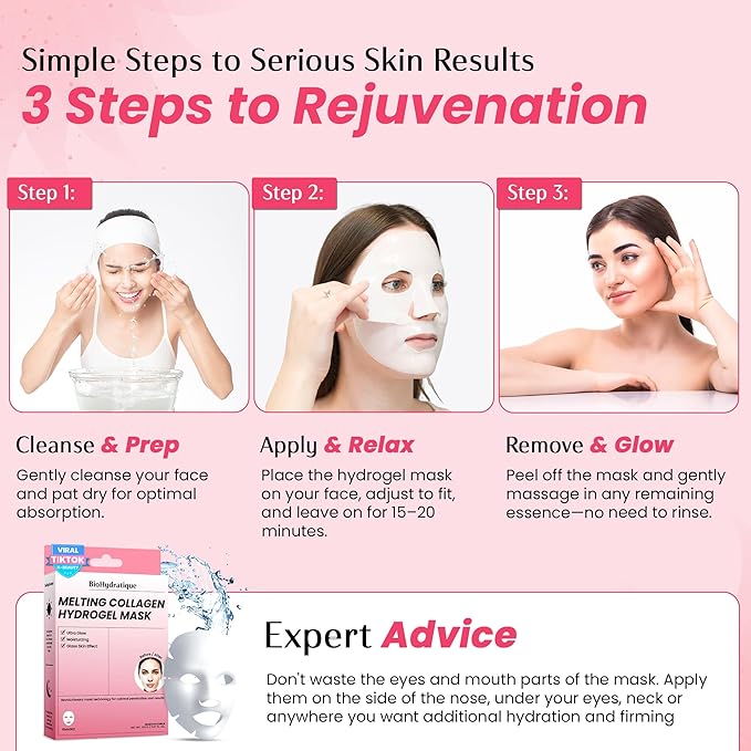 Hydrogel Collagen Face Mask – Overnight Hydrating & Firming Treatment for Dry or Mature Skin – Dermatologist Tested, Anti Aging Korean Skin Care, Vegan, Clean Beauty – Pack of 5