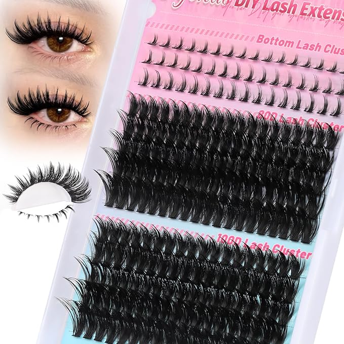Fyonas Lash Clusters 80D+100D Manga Cluster Eyelashes 12-20mm Spiky Volume Individual Lashes with Natural Bottom Lashes DIY Fluffy Eyelash Extensions 233Pcs Fairy Lash Clusters (Mix03)