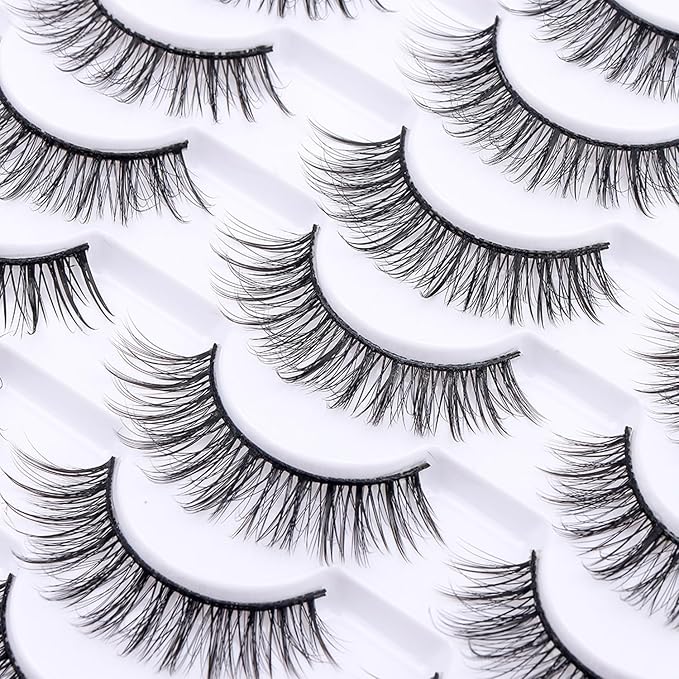False Eyelashes 20 Pairs Wispy Lashes Faux Mink Lashes 14mm 3D Fluffy Cat Eye Lashes （style 20-059)