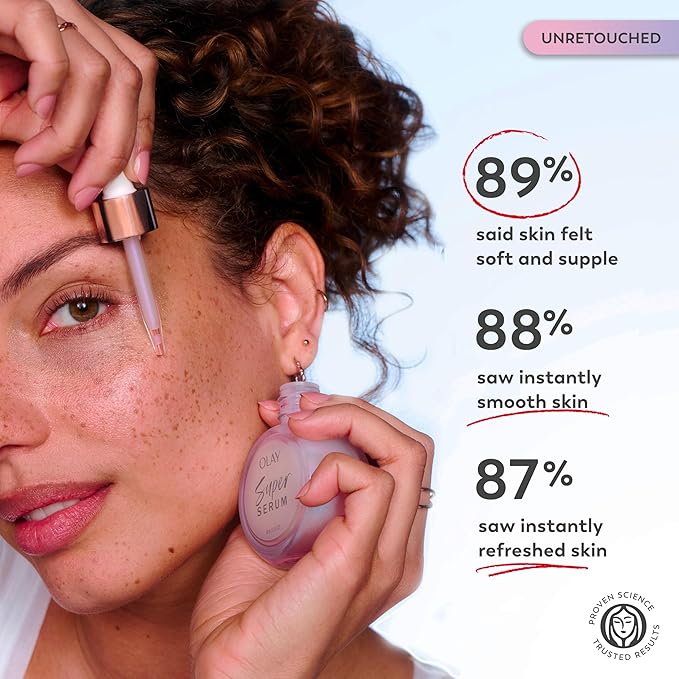 Olay Super Serum - Niacinamide, Vitamin C & E, Collagen Peptide, AHA - 5-in-1 Skin Care Benefits for Face - Healthy Glow, Brightening, Hydrating, Smoothing, Firming, Evens Tone, Anti-Aging, 1.0 Oz