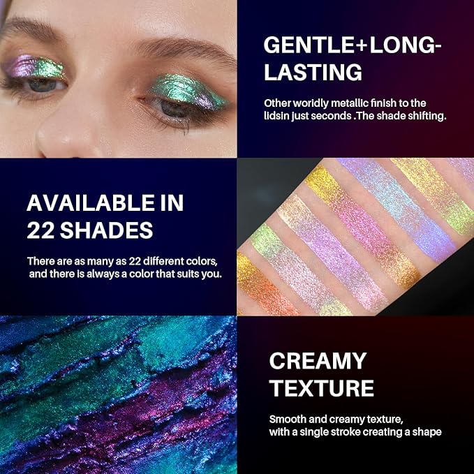 CHARMACY Liquid Duochrome Eyeshadow, Multi-Dimensional Eye Looks, Long Lasting Glitter Eye Shadow Sets Metallic Pigments, Quick Drying, Sparkling Shiny Eye Makeup for Beginners, 1.6g (#16)