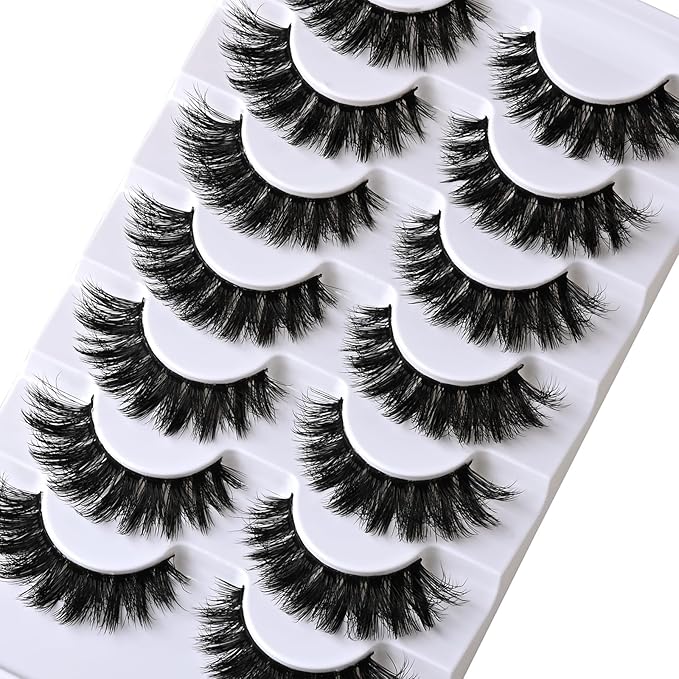 Lashes Wispy False Eyelashes Volume Cat Eye Strip Lash Natural Look Fluffy Fake Mink Lashes Strips 7 Pairs Cateye Eyelash Demi Wispies Natural Eye Lashes Pack Short Full Pestañas Postizas Set