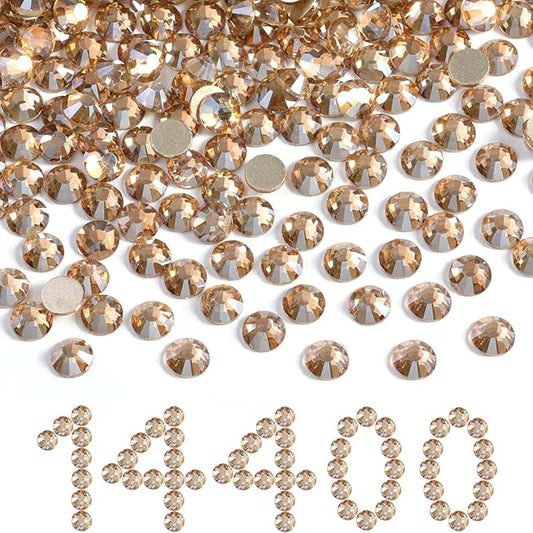 Beadsland Flatback Rhinestones Bulk,14400pcs Gold Rhinestones for Nails Crafts Clothes DIY Decoration, Golden Shadow, SS8,2.3-2.5mm