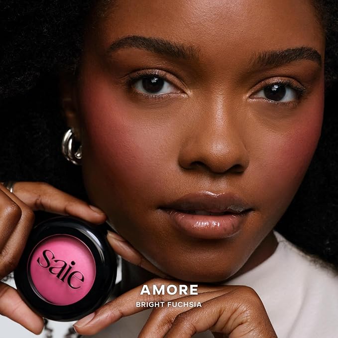 Saie SuperSuede Baked Blush - Talc-Free Powder Blush for Cheeks Infused with Hyaluronic Acid, Glycerin + Squalane - Hydrating Face Makeup for a Natural, Diffused Flush of Color - Amore (0.1 Ounce)