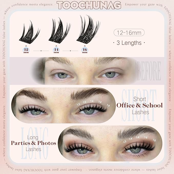 TOOCHUNAG Manga Lash Clusters 12-16MM Natural Eyelash Clusters D Curly Anime Individual Lashes Volume Cluster Eyelash Extensions Wispy False Lashes Clusters for Everyday Use