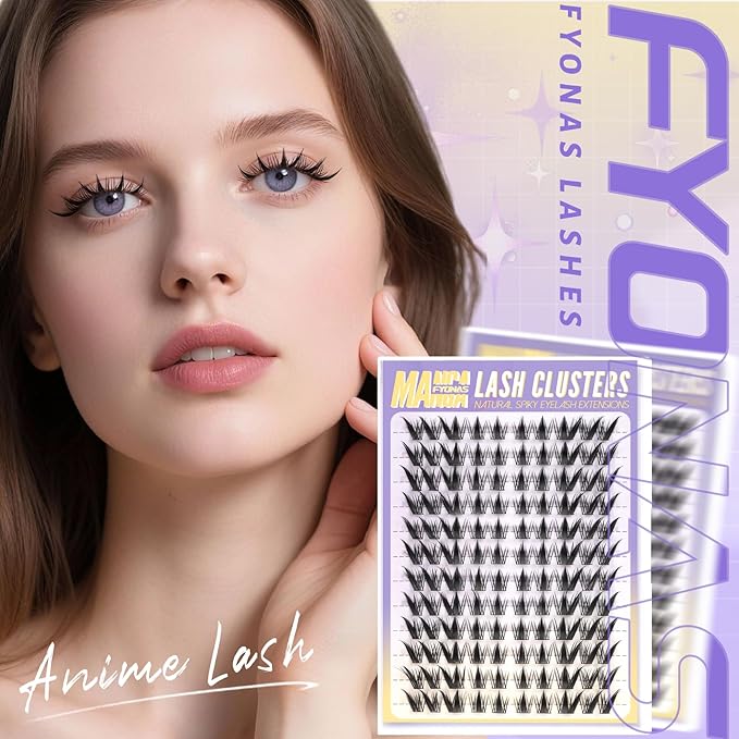 Fyonas Manga Lash Clusters Fox Eye Cluster Lashes Left & Right Fairy Eyelash Clusters Natural Look Spiky Anime Cluster Eyelash Extensions with Thin Band 120Pcs Cat Eye Lashes for Beginners (Manga)