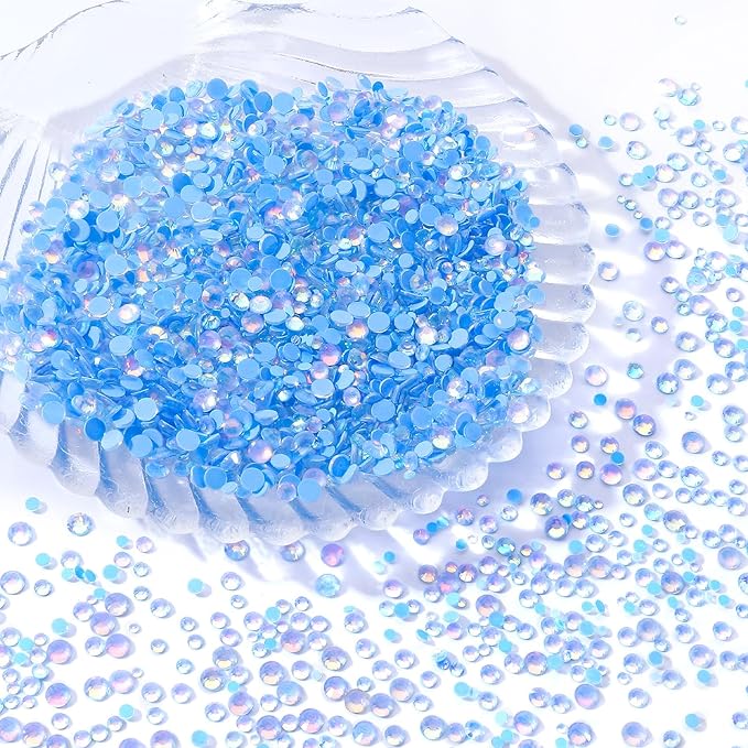 Meibite F Light Blue Flatback Rhinestones, Glass Rhinestones for Nail Art and Craft, Glue Fix, Loose Crystal Gemstones(F Light Blue, SS10, 1440pcs, 2.7-2.8mm)