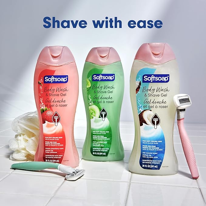 Softsoap Moisturizing Body Wash and Shave Gel, Cool Cucumber Scent, 20 fl oz Bottle (Pack of 2)