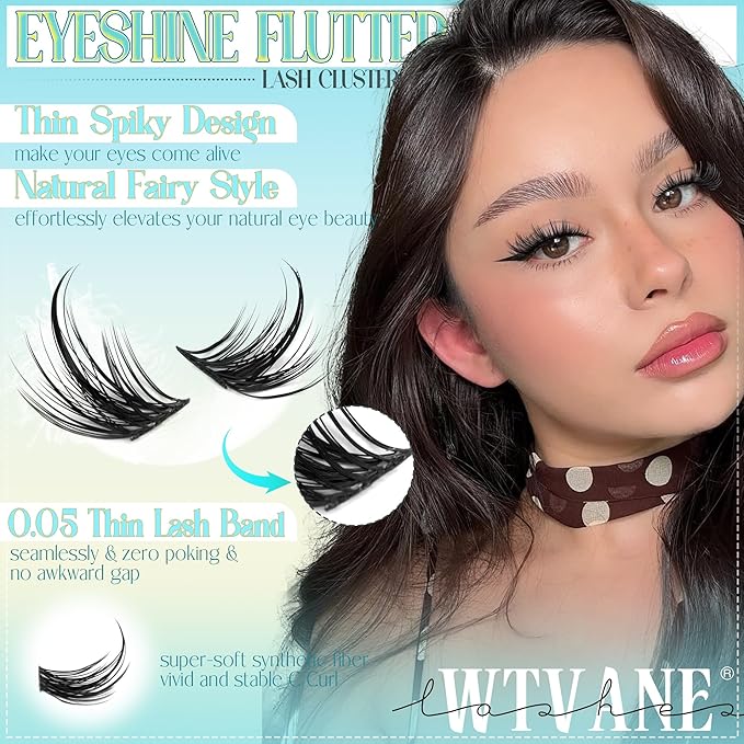 Wtvane Lash Clusters Kit Wispy Eyelash Clusters Manga Lash Extensions Kit 8-16mm Natural Cluster Eyelash Extensions Fairy False Lashes DIY Individual Lashes Clusters Kit Spikes Lash Clusters
