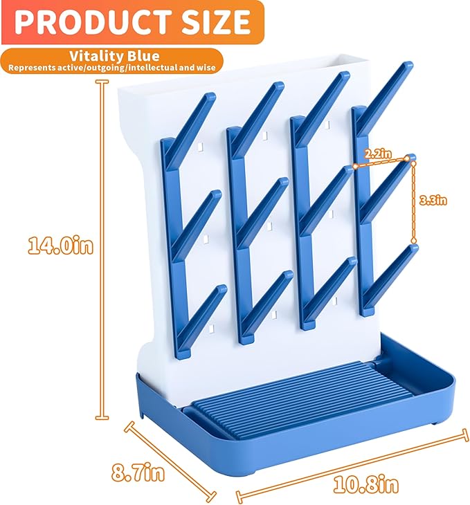 SuoXing Vertical Baby Bottle Drying Rack,Space Saving Countertop Baby Drying Rack for Bottles,Large Baby Bottle Station Stand,Bottle Rack Dryer for Brushes,Pacifiers,Baby Accessories Organizer,Blue